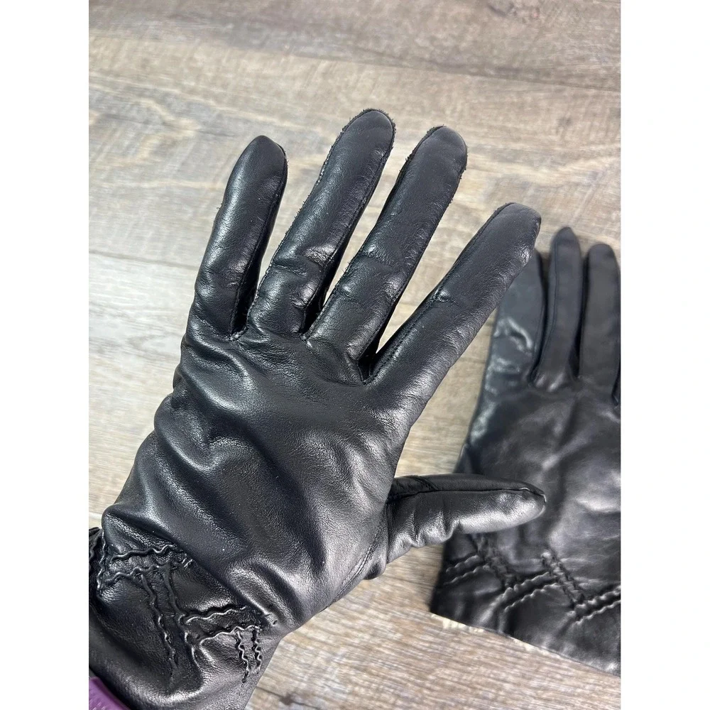 Vintage leather gloves faux fur lined black medium classic Warm driving